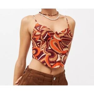 Urban Outfitters Karissa Bustier Seamed cami Small Orange Brown Mod Swirl